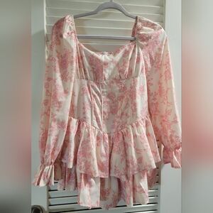 SHEIN Light Pink Floral Print Girls' Formal Dress